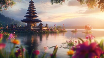 Serene Temple on the Lake