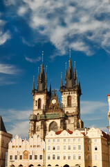 Obraz premium Beautiful old palace, church, temple in the capital of the Czech Republic, Prague. Photo, ancient landmark.