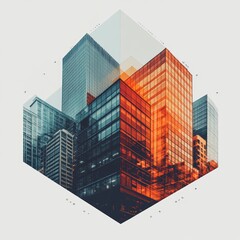 Fototapeta premium Modern urban architecture with geometric shapes and a vibrant color palette.