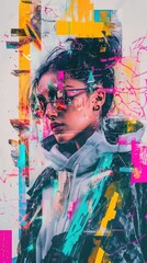 Fototapeta premium Digital Art Portrait of Young Man with Glitch Effect