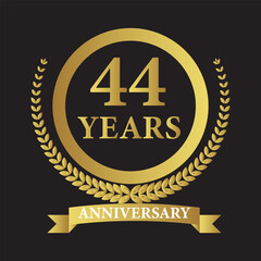 44 years anniversary icon with laurel wreath. Vector illustration.