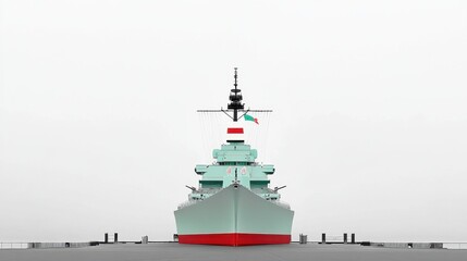 Misty Day Naval Ship Monument with Flag