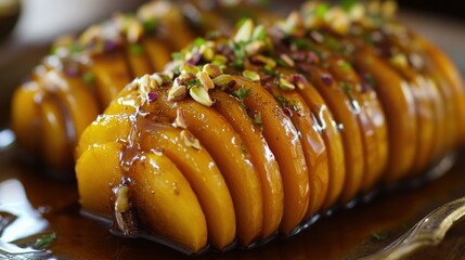 Hasselback Honey-Glazed Squash with Pistachios and Chiles