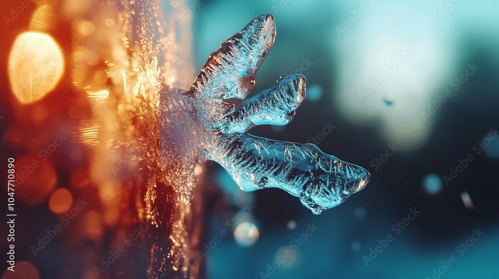 Poster intricate frost patterns on window pane close-up