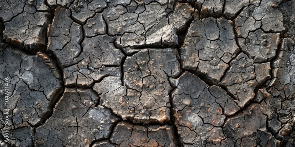 Poster A detailed view of a tree trunk with cracks and fissures, suitable for use in environmental or nature-themed contexts