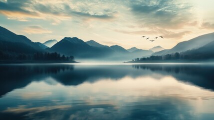 Fototapeta premium Tranquil Mountain Lake at Dawn