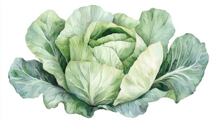 Obraz premium Fresh Green Cabbage Watercolor Illustration