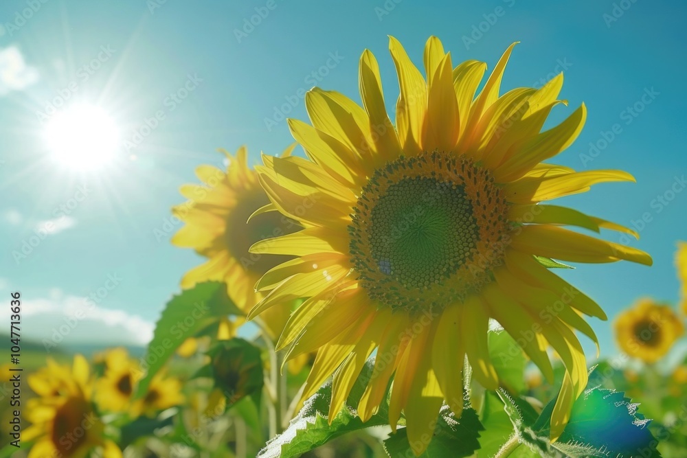 Wall mural a bright and cheerful scene of sunflowers facing the warm sunlight