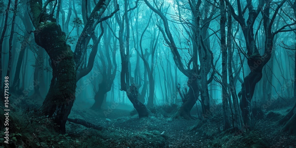 Poster a dark forest with a winding path in the middle
