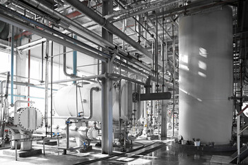 Modern granary with different equipment, inside view