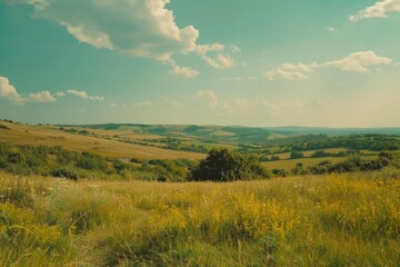 Obraz premium A serene landscape of grass and trees, perfect for nature-themed projects