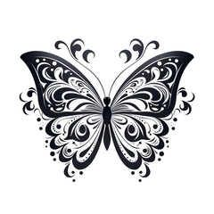 Black and White Butterfly with Intricate Wing Filigree and Elegant Dot Patterns  
