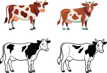 black and white cow vector 