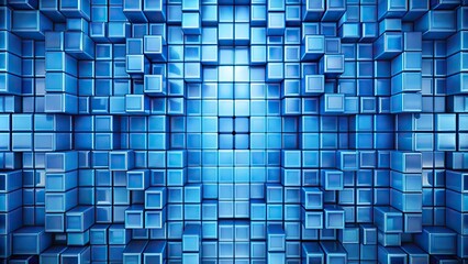 Fototapeta premium Symmetrical blue abstract background with various blocks
