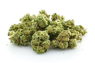 A close-up shot of marijuana buds on a white background