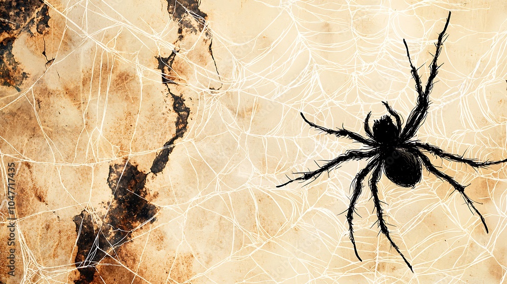 Poster linear sketch of spider web in the corner
