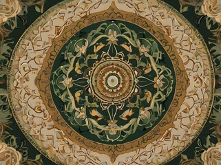 Abstract Green and Gold Floral Mandala Pattern