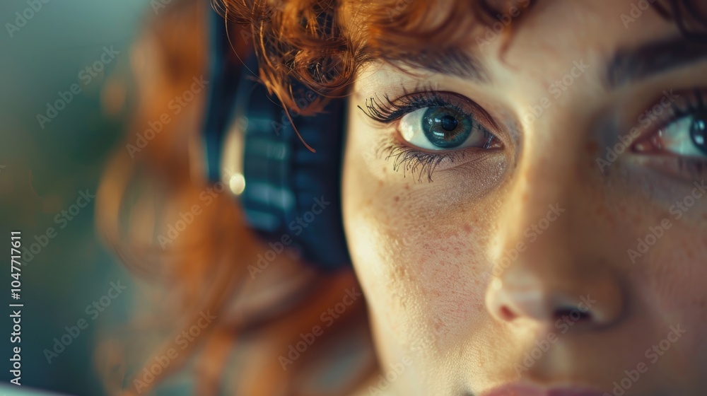 Poster customer support representative with a laptop and headset, focused on networking and client assistan