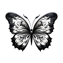 Black and White Butterfly with Gradient Wing Shades and Intricate Swirl Details  
