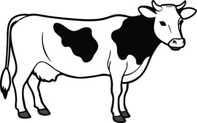 black and white cow vector 
