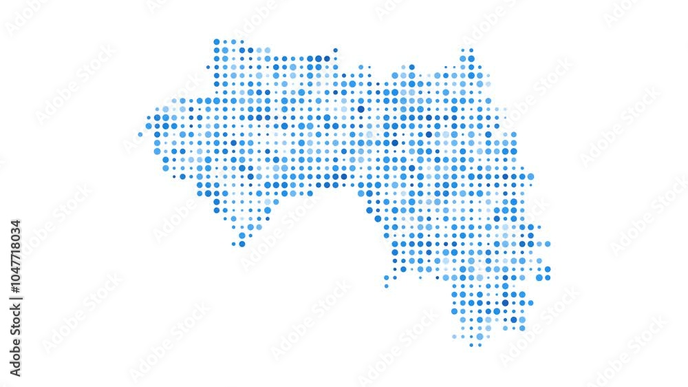 Poster guinea dotted digital map. map of guinea with pulsating colored circles. shape of the country filled