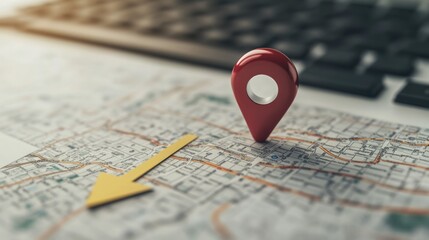 Fototapeta premium A red location pin on top of the map 