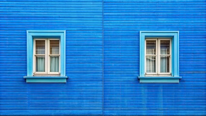 Fototapeta premium Symmetrical blue house wall background with closed windows