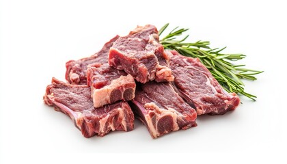 Fresh goat meat cut displayed against a pristine white background.