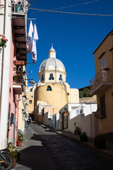beautiful Procida island with colorful houses in sunny summer day, Italy