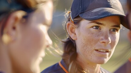 Team and coach engage in discussion about game strategy, emphasizing collaboration and teamwork as players listen to their leader during a sports conversation