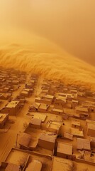 Fototapeta premium Desert Town Engulfed by Violent Sandstorm