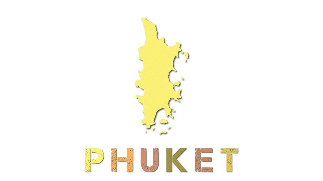 Phuket map with paper regions. Animated island map growing from regions and title letters falling down. Cool 4K animation.
