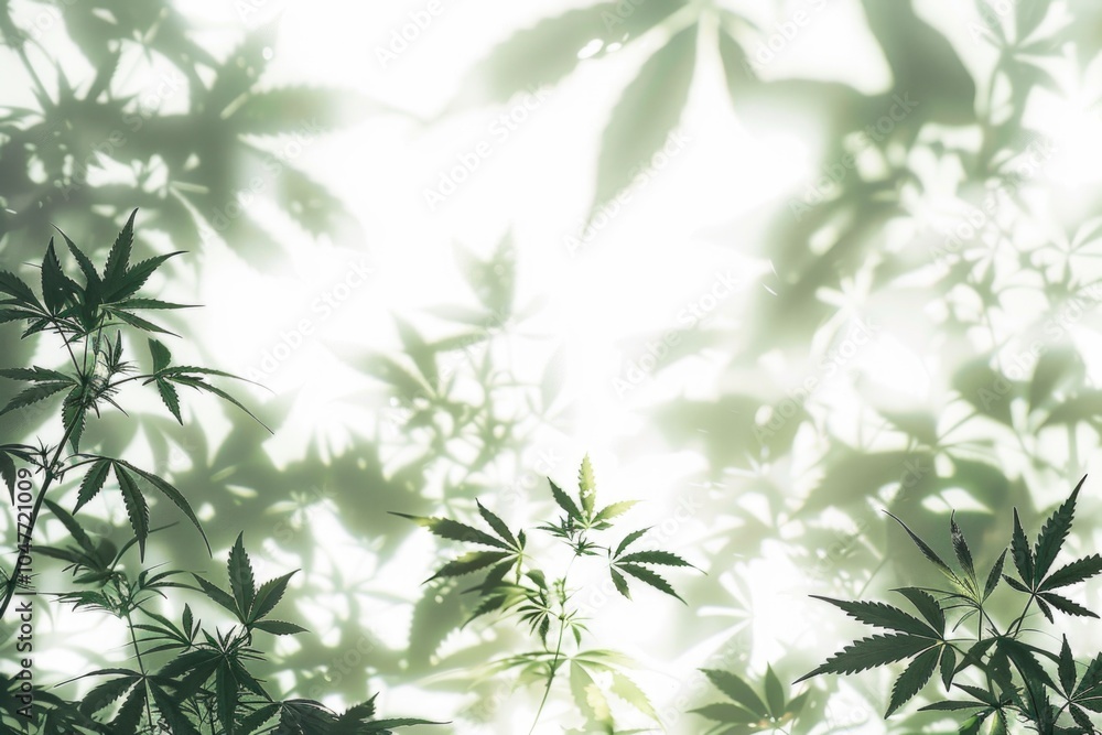 Poster a close-up view of a plant's leaves with sunlight shining through, creating a warm and inviting atmo