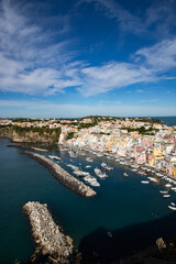 beautiful Procida island with colorful houses in sunny summer day, Italy