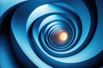 Fototapeta premium Abstract Blue Spiraling Tunnel with Glowing Light at the End