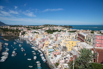 Fototapeta premium beautiful Procida island with colorful houses in sunny summer day, Italy