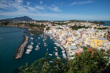 Obraz premium beautiful Procida island with colorful houses in sunny summer day, Italy