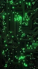 Fototapeta premium 未来的な LED ライトと複雑なパターンを備えた光る緑色の回路基板
