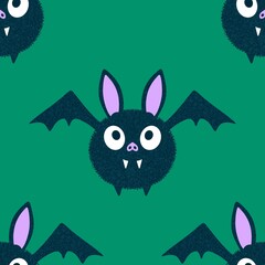 Halloween monsters animals seamless cute anime bats pattern for wrapping paper