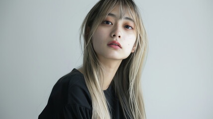 金髪の若い日本人のファッションモデル