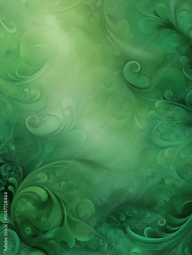 Poster Intricate green swirling patterns creating a tranquil abstract background effect