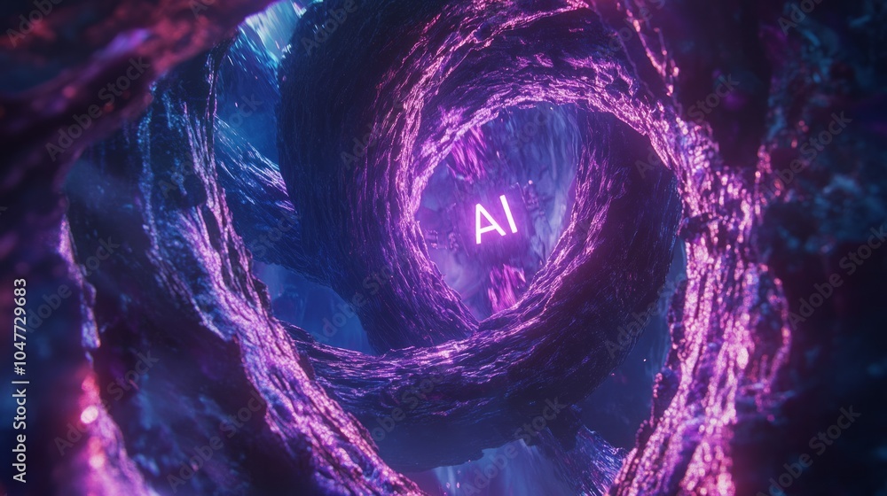 Poster a swirling background of neon light with the text 