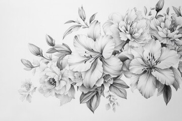 a tattoo concept of flowers Lilly, peony, and cherry blossoms of a thigh 