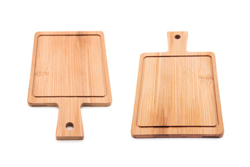 Wooden kitchen cutting board isolated on white background. View from all sides.	