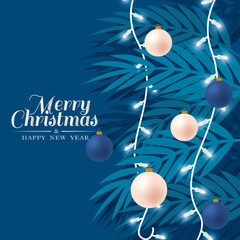 Fototapeta premium Christmas card with baubles and lights, Vector