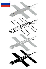 Military drone UAV 3D blueprint vector illustration Russia