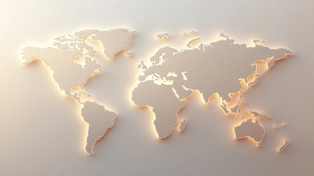 A simple 3D world map with subtle lighting, perfect for use as a background or design element.
