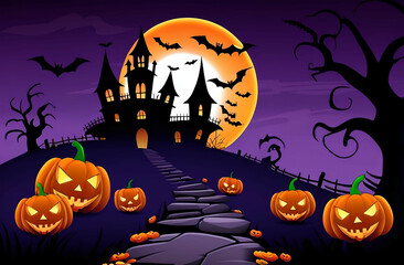 Fototapeta premium halloween background with pumpkin and bats