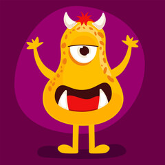 Happy Halloween. A cute monster. A colorful silhouette monster. A funny character. A pretty face with teeth, horns and eyes. Children's collection. Flat design