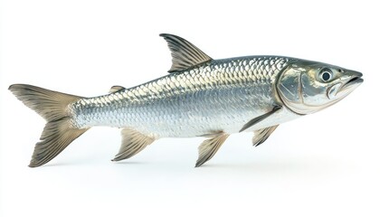 Tarpon fish, an aquatic specimen, isolated on a white surface.